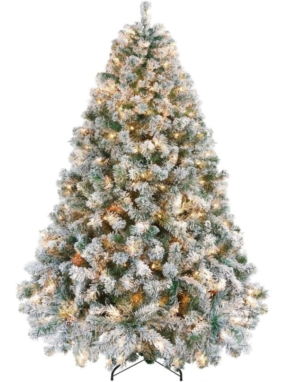 🎄Green & White Pre-Lit Snow Flocked Artificial Christmas Tree 100 Lights